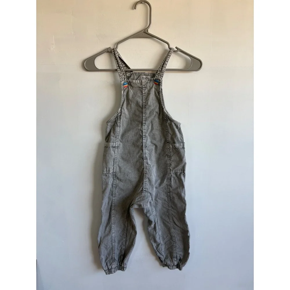 Playday Kids Gray Cotton Bib Overalls Elastic Cuffs Size 3/4 Years 110cm